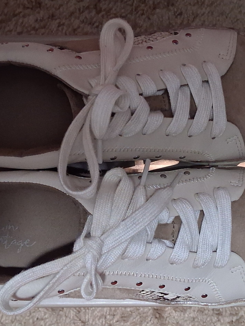 Crown Vintage Women's White Lace-Up Sneakers with Subtle Metallic Accent